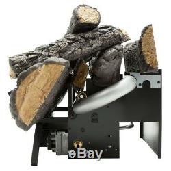 18 in Ventless Natural Gas Fireplace Logs Operate U-shaped Burner Remote Control