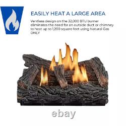 22 In. W Vent-Free Natural Gas Fireplace Log Set Winter Oak, 32,000 BTU, Therm