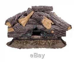 24 In Split Oak Vented Natural Gas Log Set Dual Burner Chimney Fireplace Fire