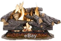 24 Inch Realistic Flames Fire Split Oak Vented Natural Gas Log Set Glowing Ember