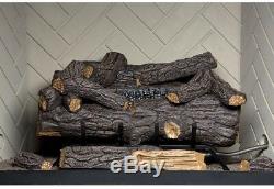 30in Large Ventless Natural Gas Fireplace Logs Set w Remote Fire Glass Log Grate