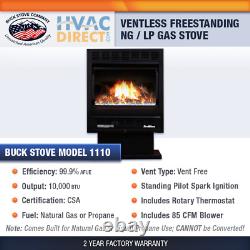 Buck Stove 1110 Vent-Free 22 NG/LP Gas Stove with Blower & Pedestal 10,000 BTU