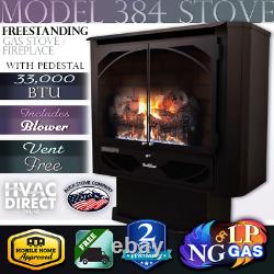 Buck Stove 384 Vent-Free 32 NG/LP Gas Stove with Blower & Pedestal 33,000 BTU