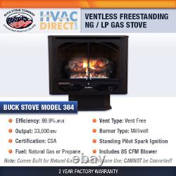 Buck Stove 384 Vent-Free 32 NG/LP Gas Stove with Blower & Pedestal 33,000 BTU