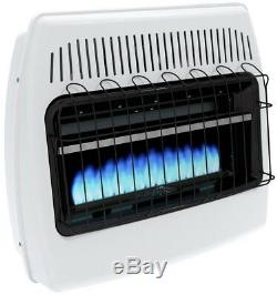 Gas Wall Heater 30,000 BTU Blue Flame Vent Free LP Heats Up To 1,000 sq. Ft