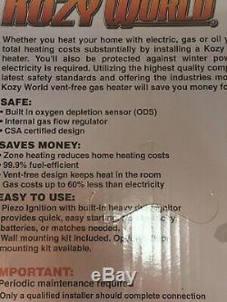 Kozy World 10,000 BTU Natural Gas Wall Heater. Vent Free