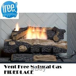 Natural Gas Fireplace Insert Vent Free Logs Thermostatic 24 inch Oakwood Heater