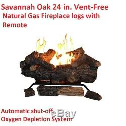 Natural Gas Fireplace Vent-Free Logs Heat REMOTE Control Oxygen Sensor 24