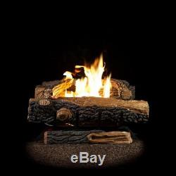 Vent Free Fireplace Logs Natural Gas Fire Log Set Heat Thermostat 24 in Oakwood