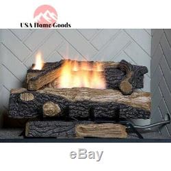 Vent-Free Natural Gas Fireplace Logs 24 Oakwood Dual Burner With Adjustable Flame