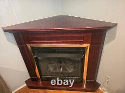 Ventless natural gas fireplace with mahogany surround and remote operation